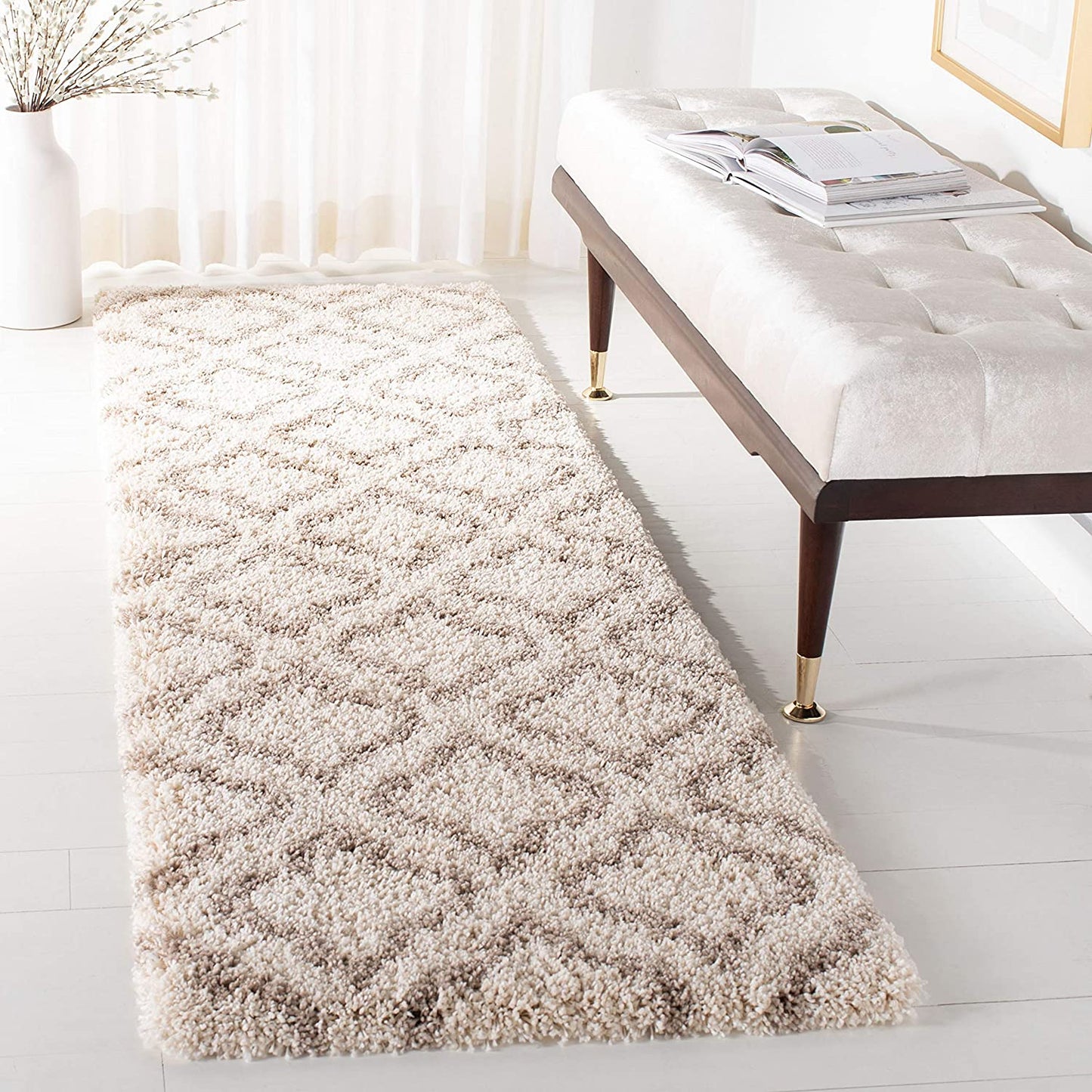 Ivory Beige Moroccan Microfiber Shaggy Rug