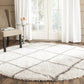 Ivory Grey Diamond Trellis Microfiber Shaggy Rug