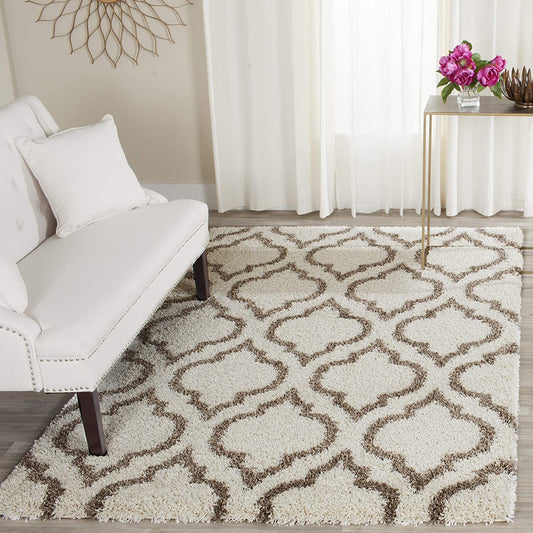 Ivory Beige Moroccan Microfiber Shaggy Rug