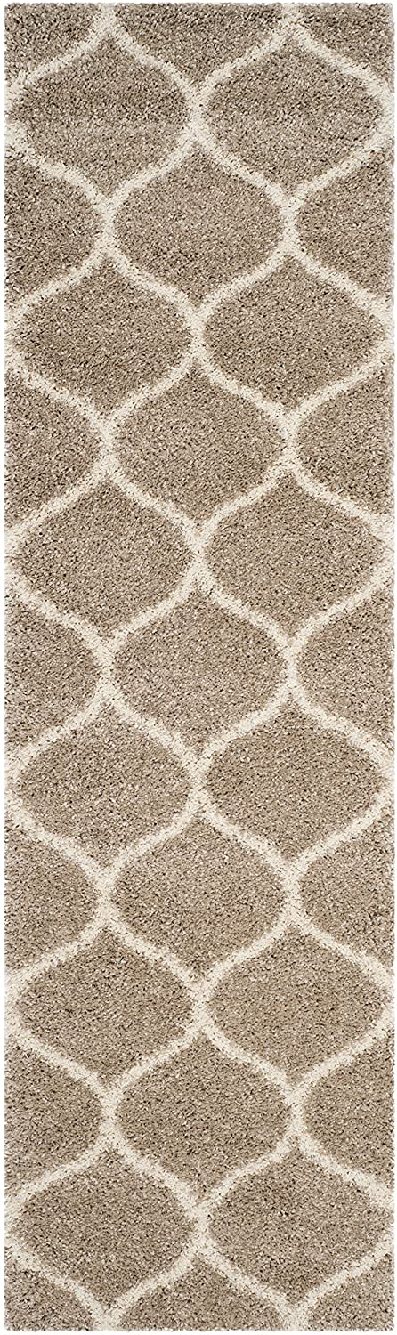 Beige Ivory Ogee Trellis Microfiber Shaggy Rug