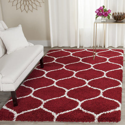 Red Ivory Ogee Trellis Microfiber Shaggy Rug