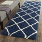 Blue Ivory Diamond Trellis Microfiber Shaggy Rug