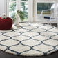 Ivory Blue Ogee Trellis Microfiber Shaggy Rug