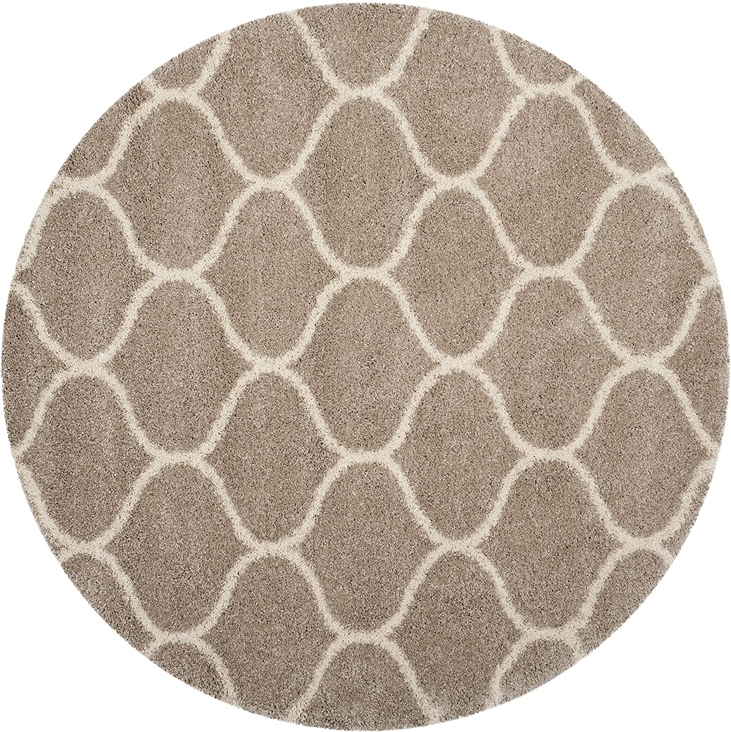 Beige Ivory Ogee Trellis Microfiber Shaggy Rug