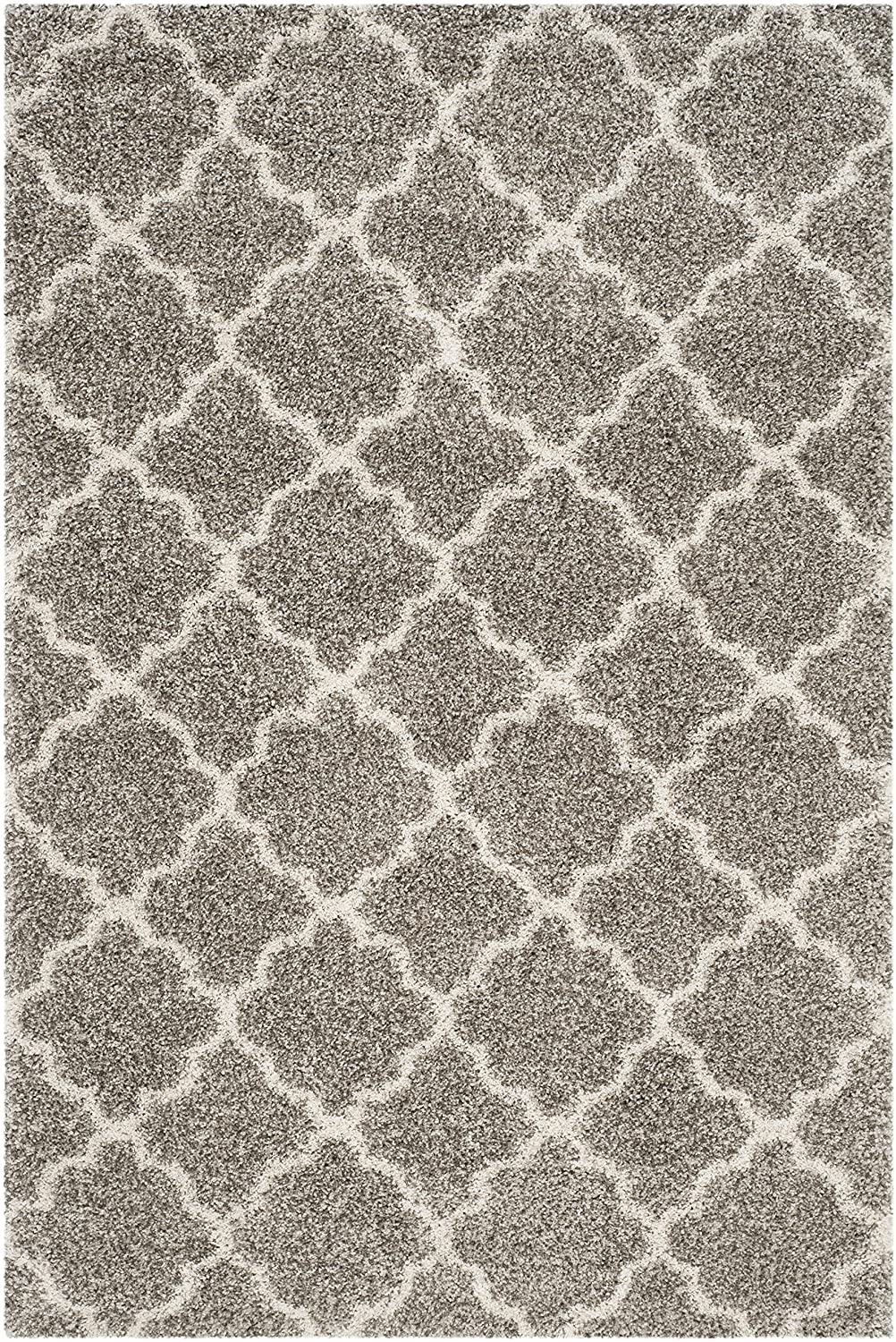 Grey Ivory Moroccan Trellis Microfiber Shaggy Rug