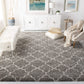 Grey Ivory Moroccan Trellis Microfiber Shaggy Rug