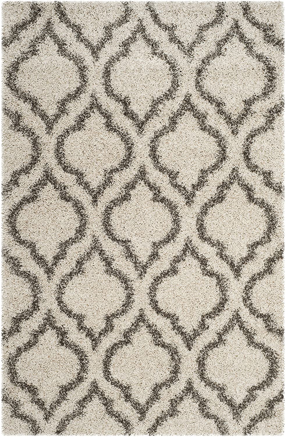 Grey Ivory Moroccan Microfiber Shaggy Rug