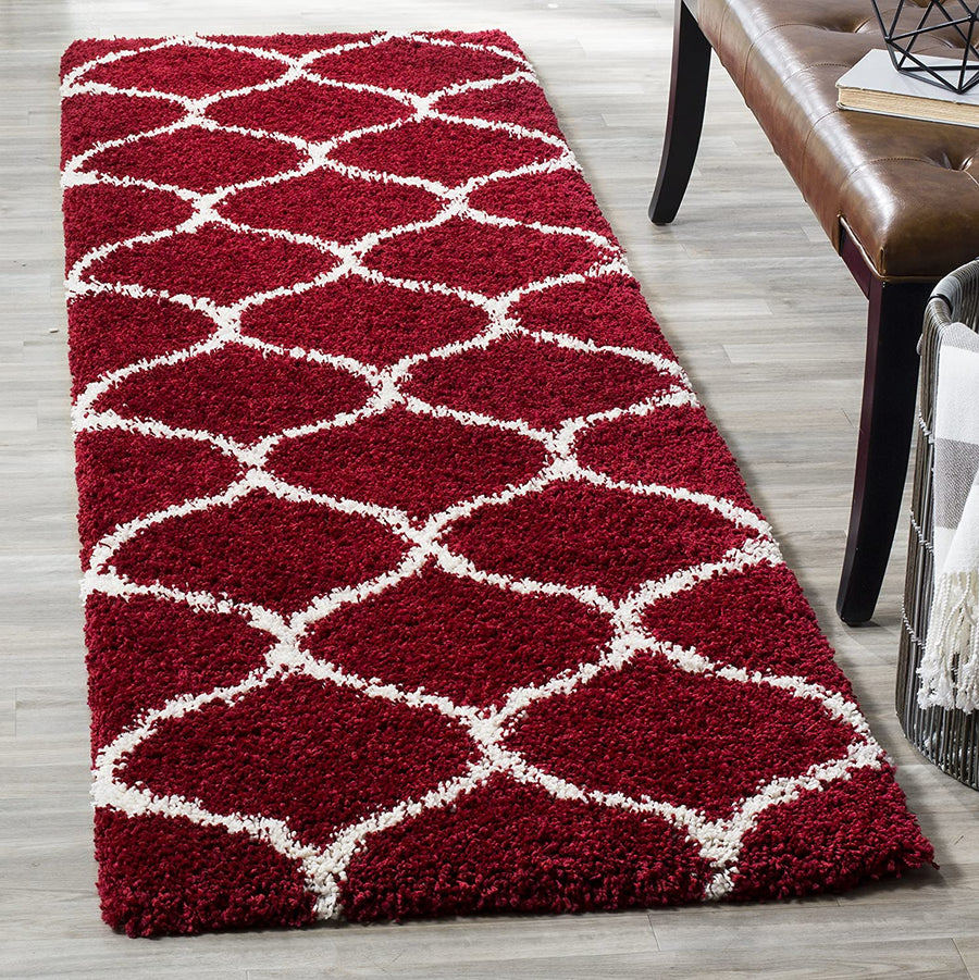 Red Ivory Ogee Trellis Microfiber Shaggy Rug