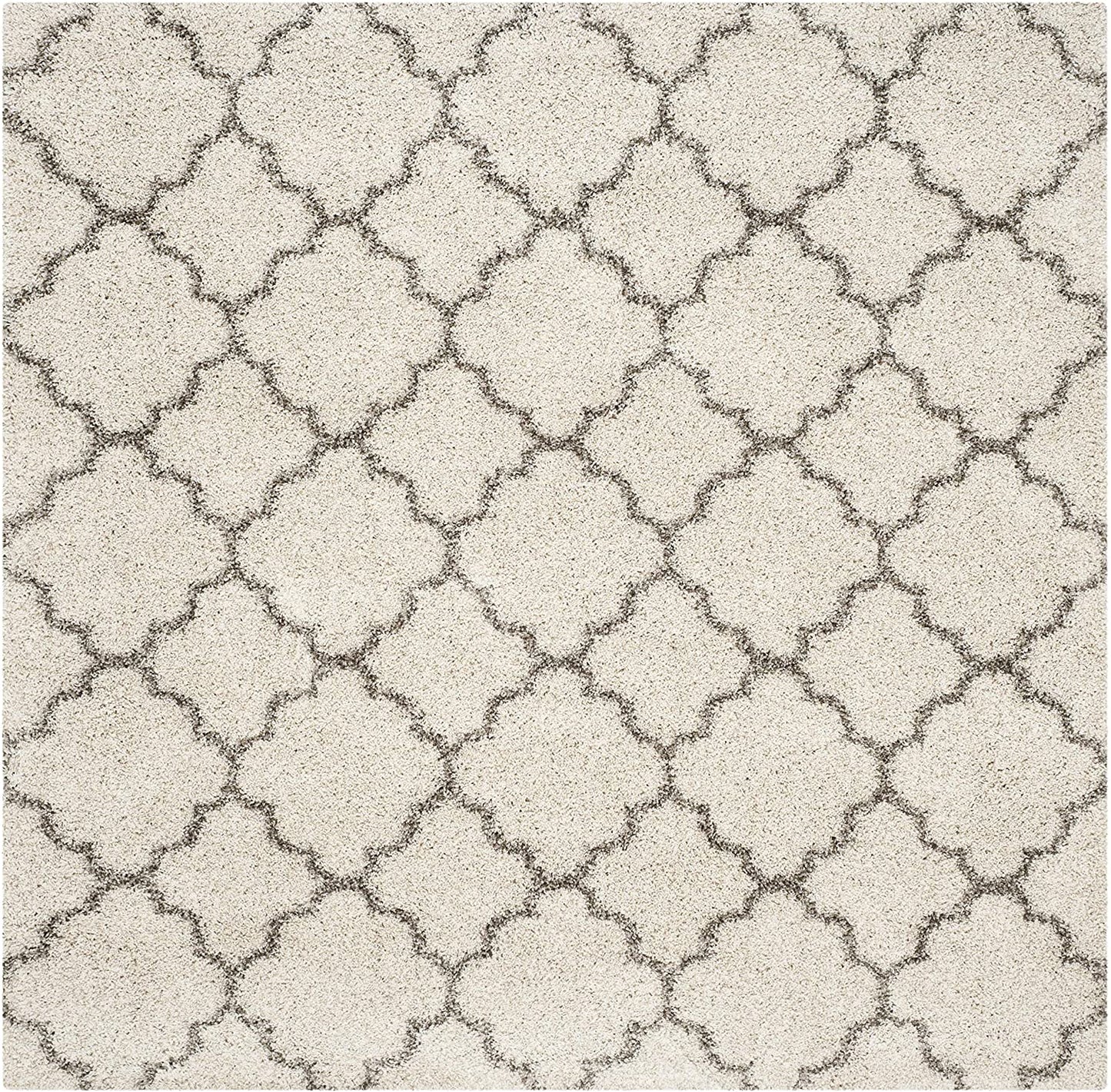 Ivory Grey Moroccan Trellis Microfiber Shaggy Rug