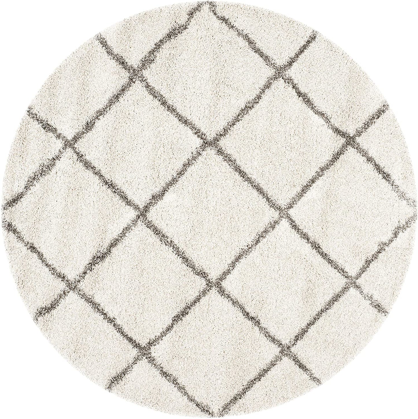 Ivory Grey Diamond Trellis Microfiber Shaggy Rug