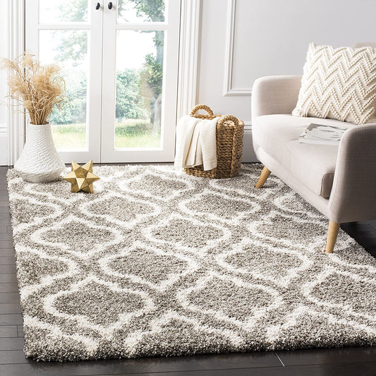 Grey Ivory Moroccan Microfiber Shaggy Rug