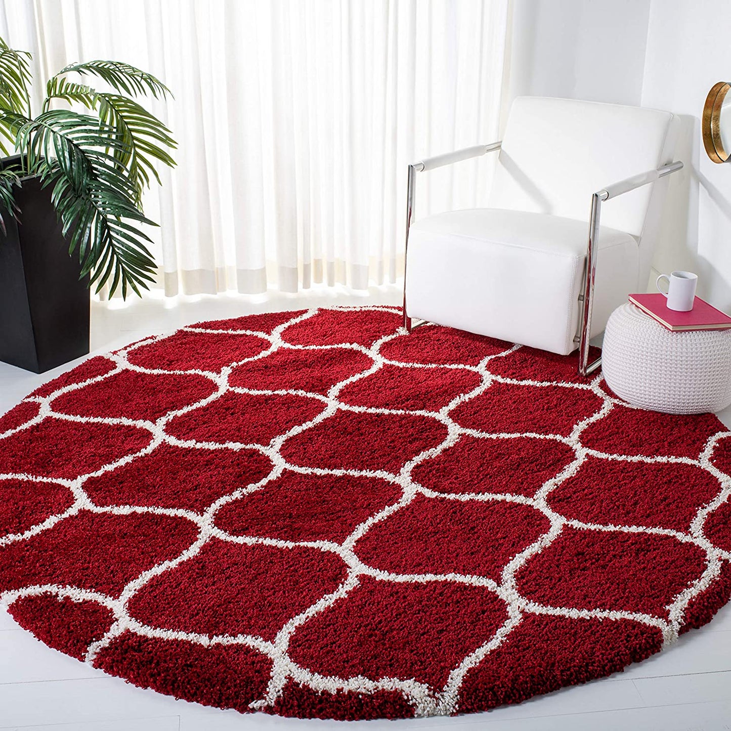 Red Ivory Ogee Trellis Microfiber Shaggy Rug