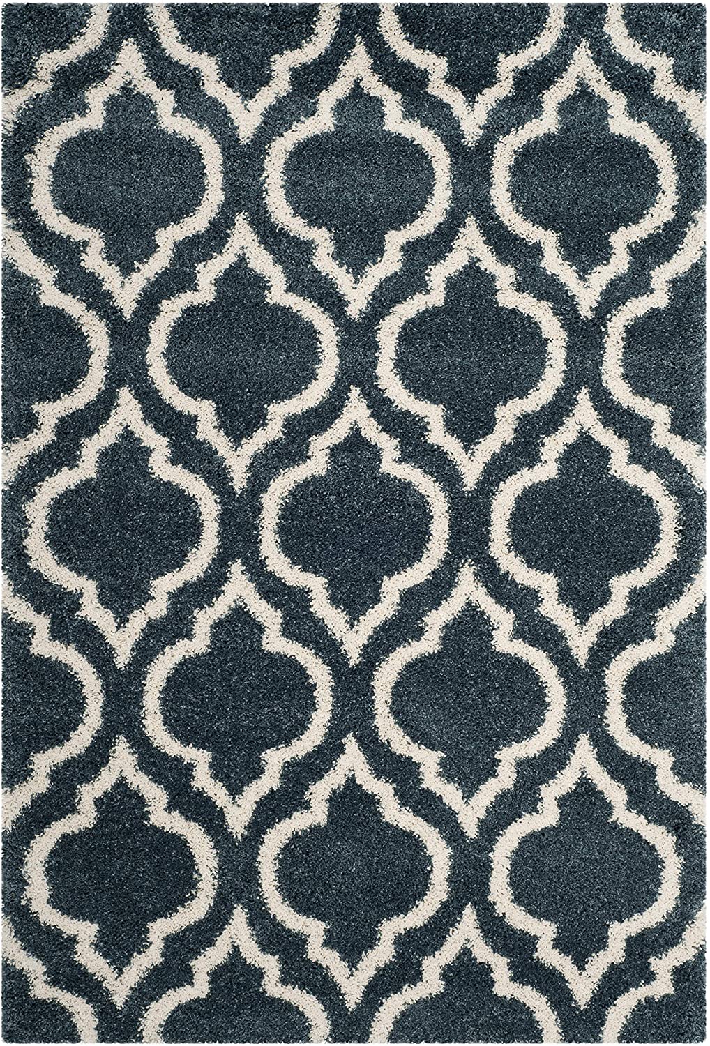 Blue Ivory Moroccan Microfiber Shaggy Rug