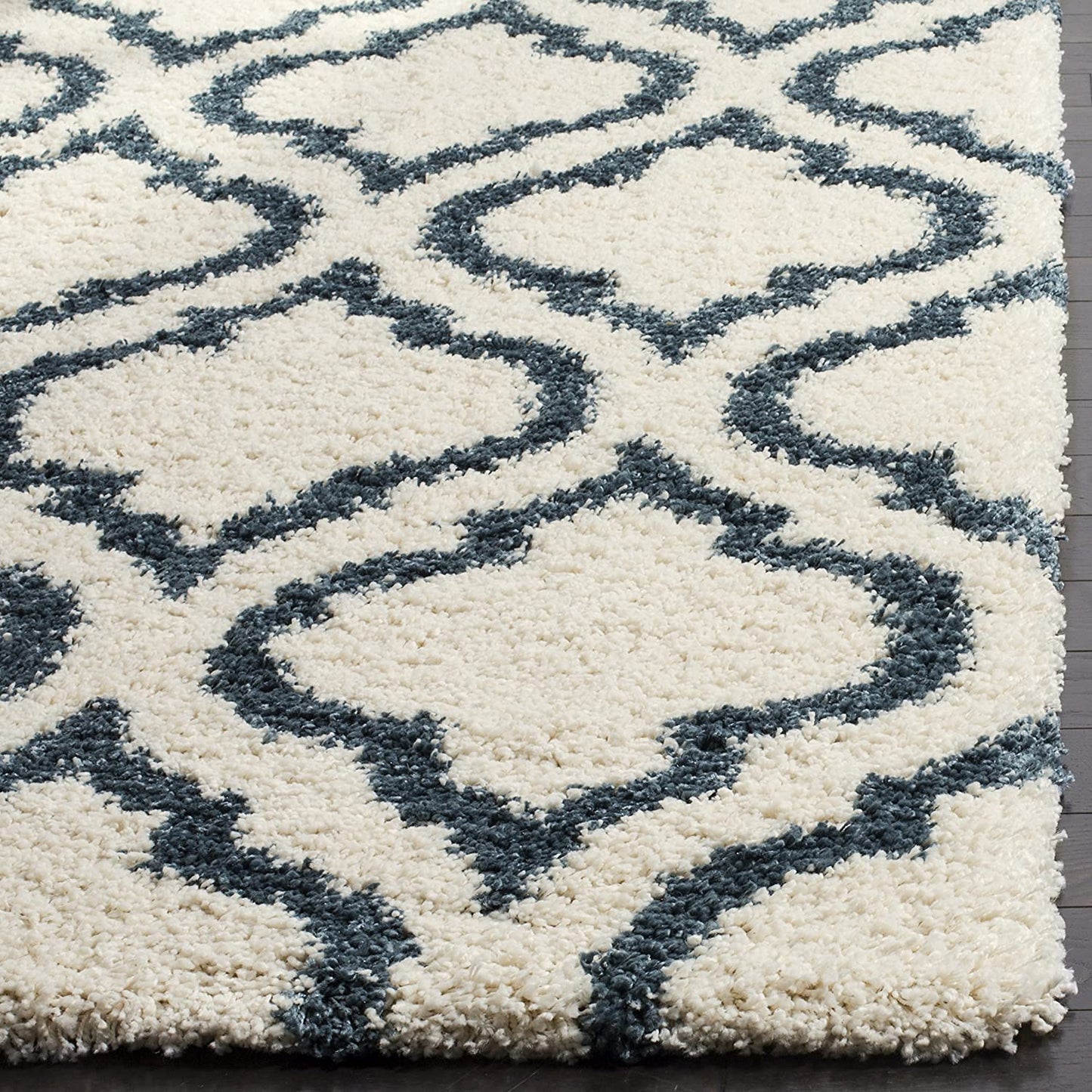 Ivory Blue Moroccan Microfiber Shaggy Rug