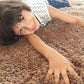 Beige Solid Microfiber&Silk Shaggy Rug