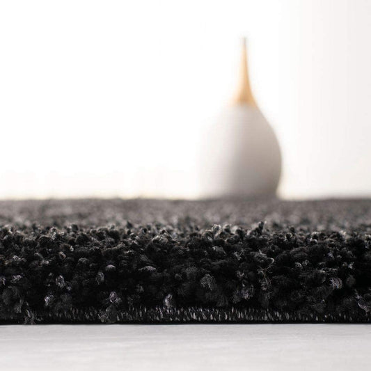 Black Solid Microfiber Shaggy Rug