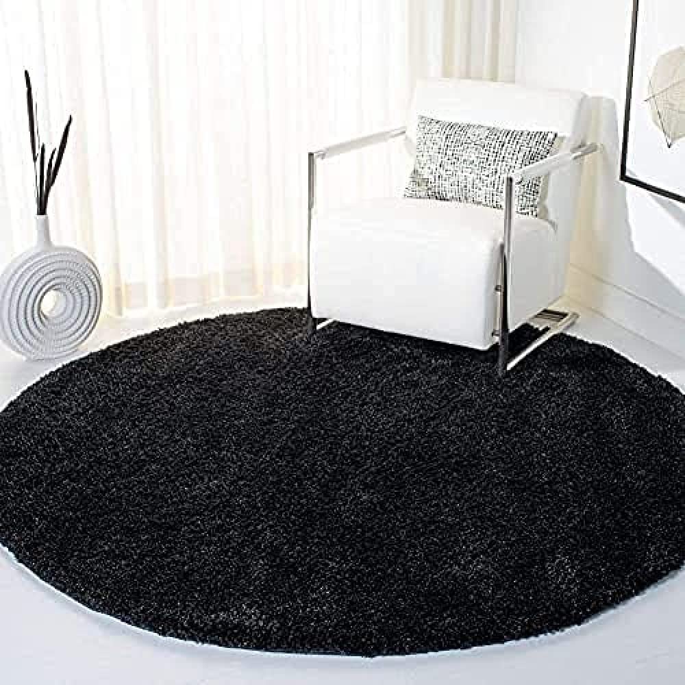 Black Solid Microfiber Shaggy Rug