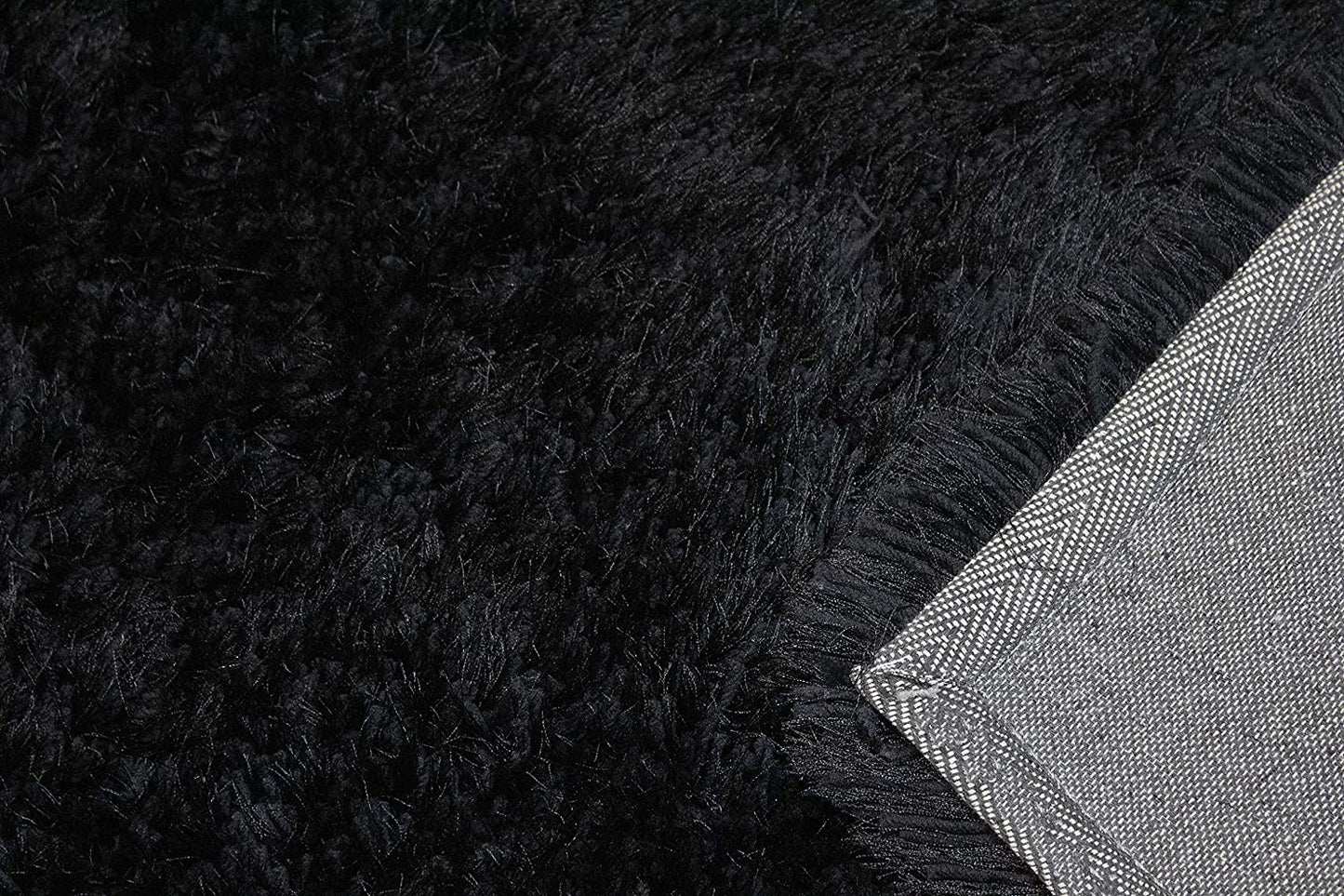 Black Solid Microfiber&Silk Shaggy Rug