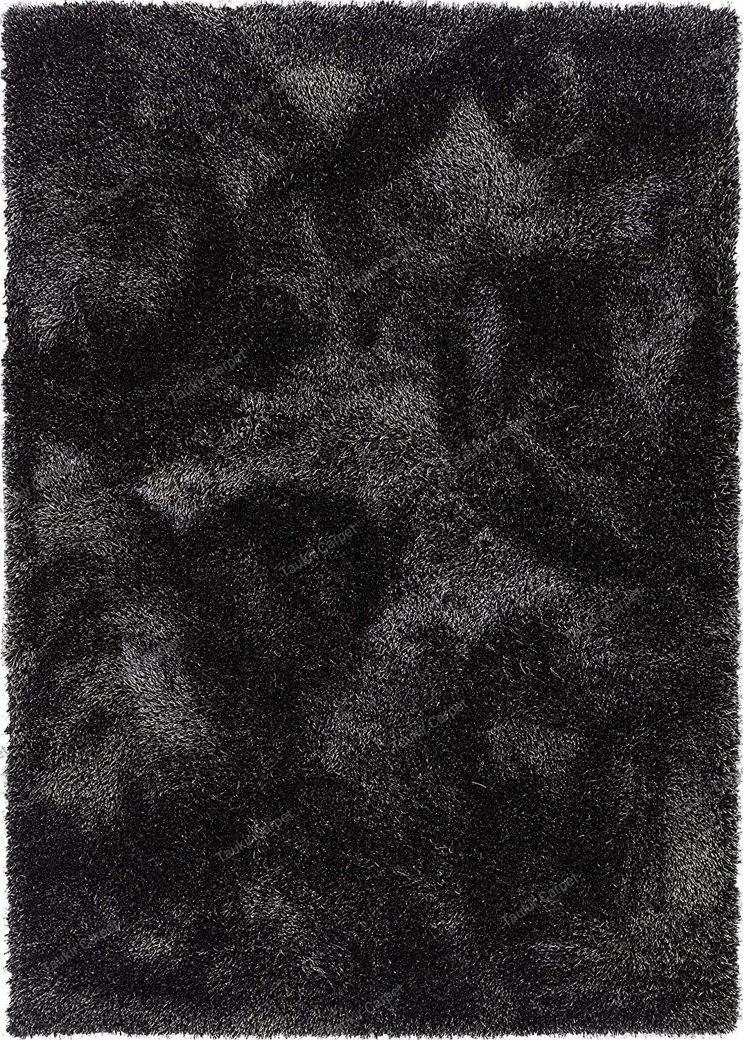 Black Solid Microfiber&Silk Shaggy Rug