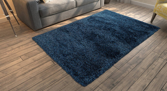 Blue Solid Microfiber&Silk Shaggy Rug