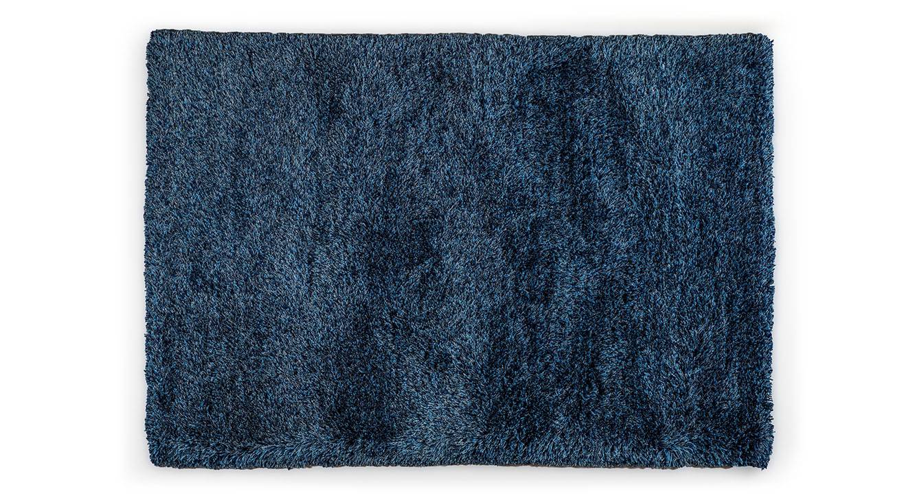 Blue Solid Microfiber&Silk Shaggy Rug