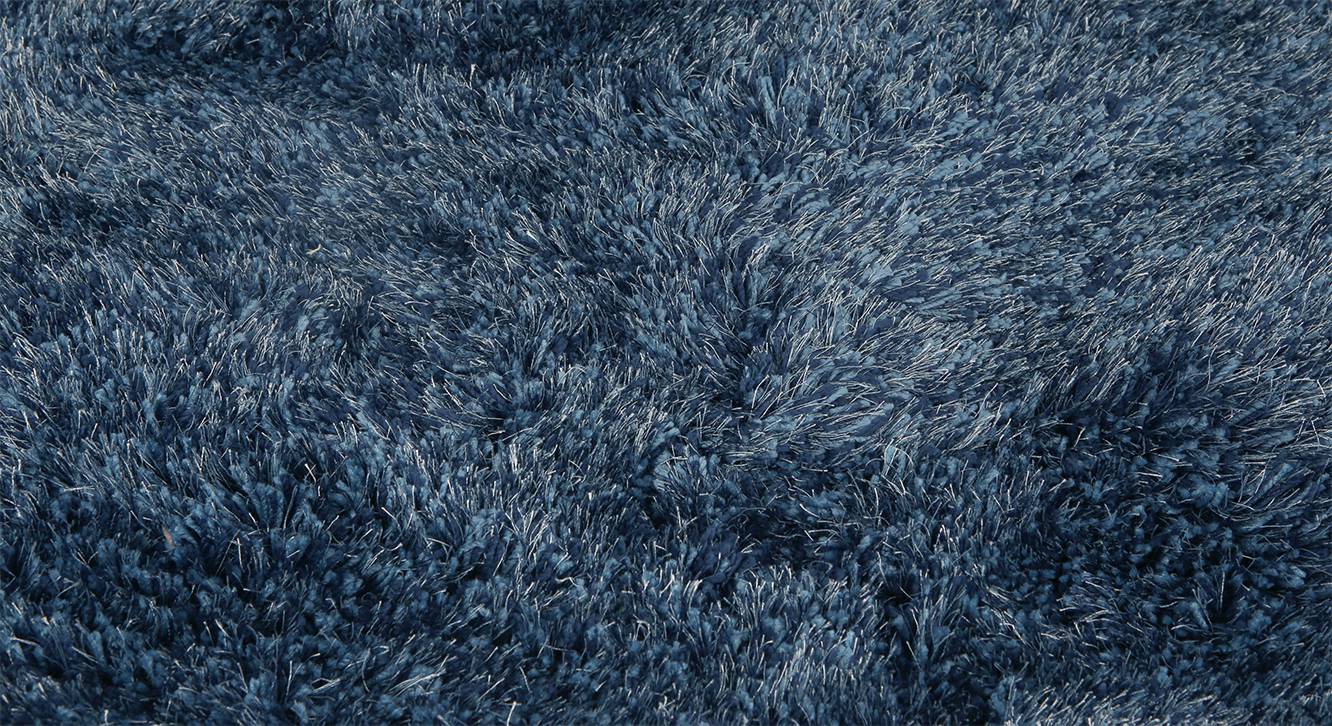 Blue Solid Microfiber&Silk Shaggy Rug