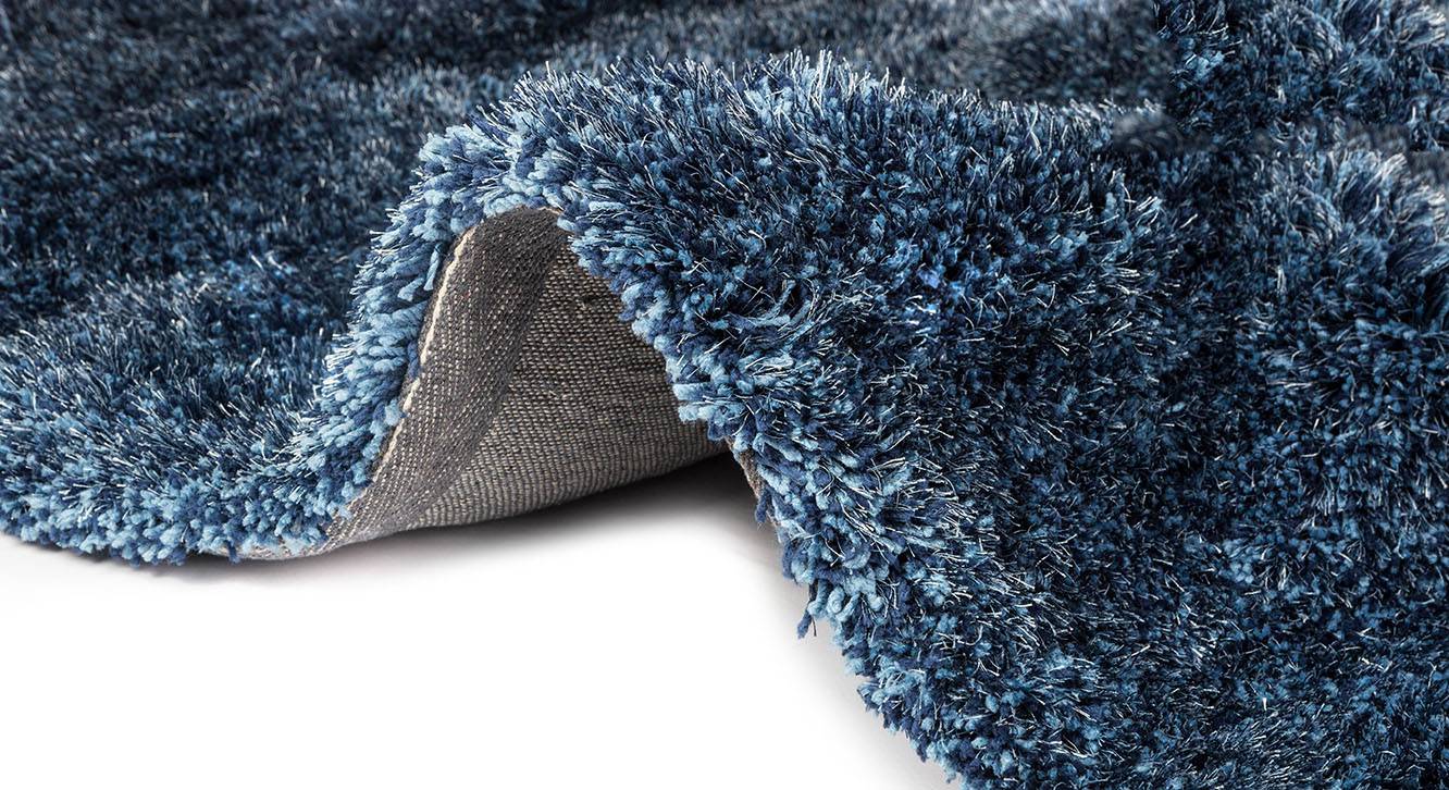 Blue Solid Microfiber&Silk Shaggy Rug