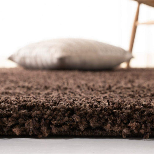 Brown Solid Microfiber Shaggy Rug