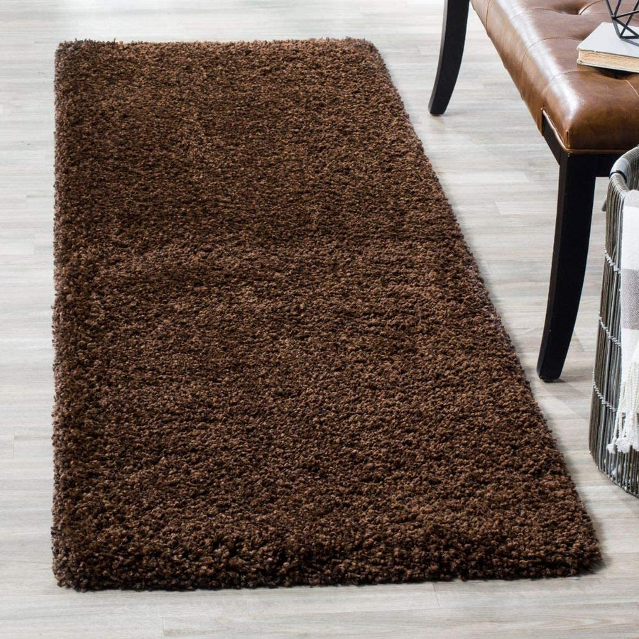 Brown Solid Microfiber Shaggy Rug