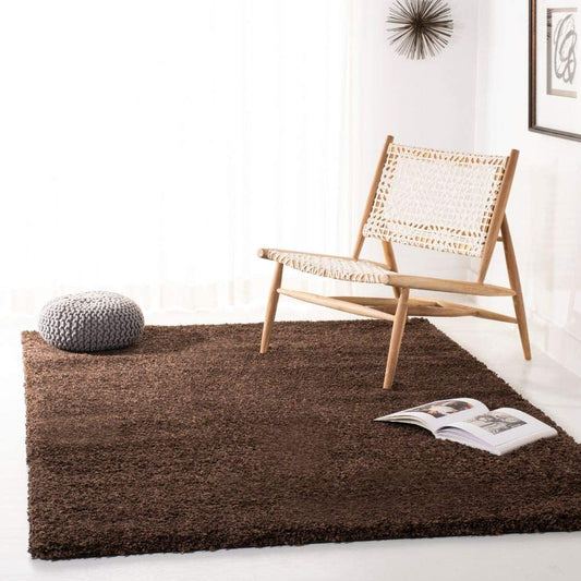 Brown Solid Microfiber Shaggy Rug