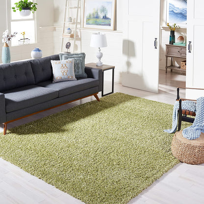 Green Solid Microfiber Shaggy Rug