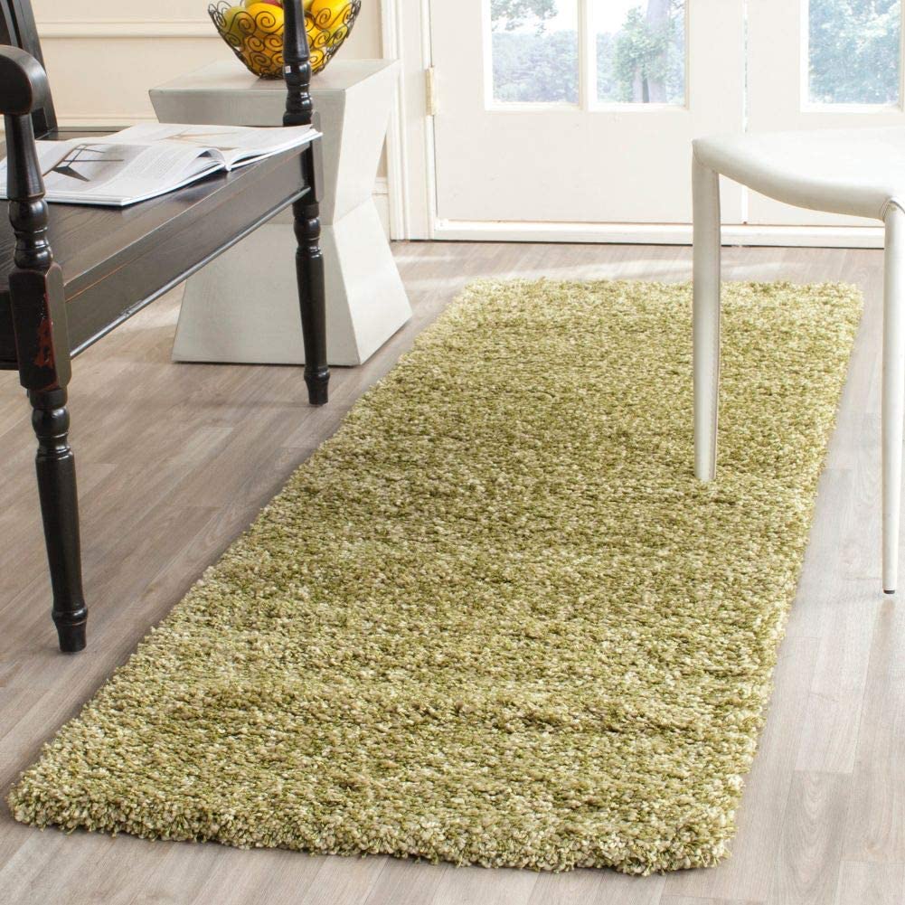 Green Solid Microfiber Shaggy Rug