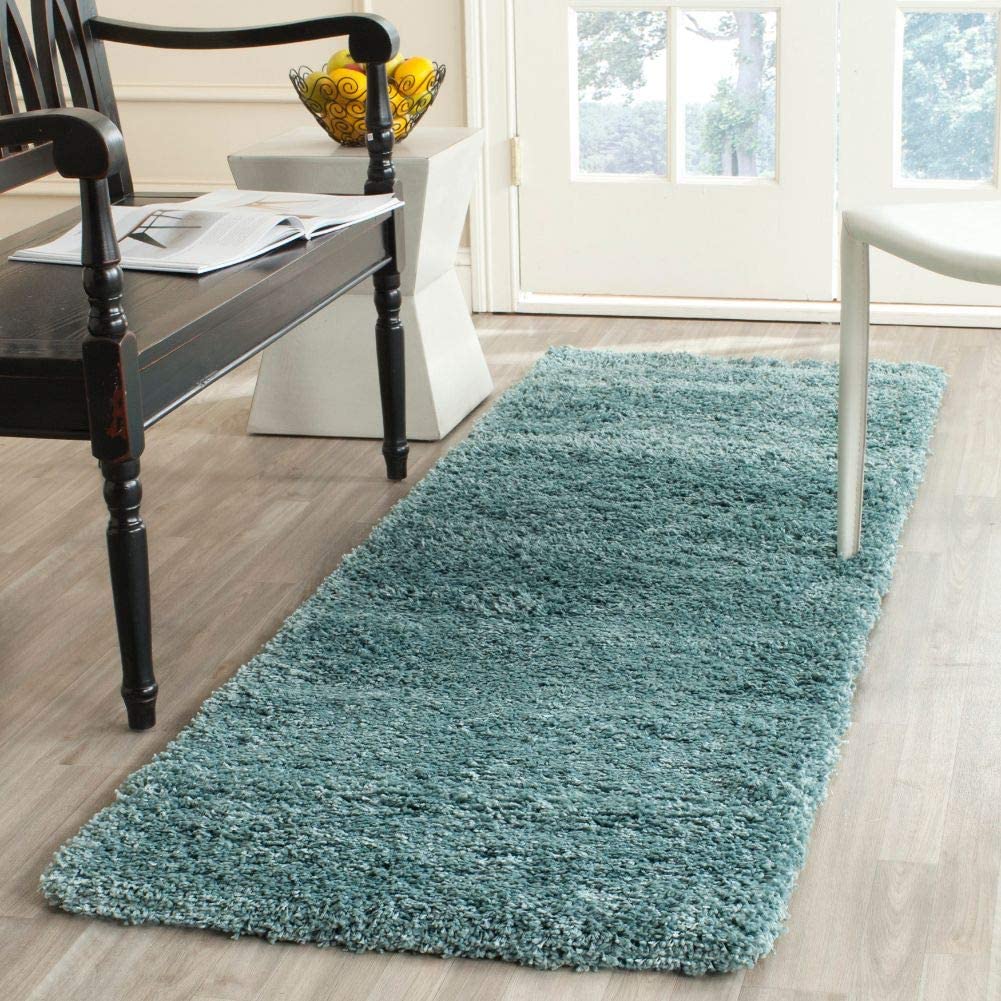 Light Blue Solid Microfiber Shaggy Rug