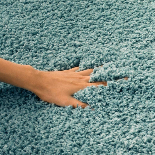 Light Blue Solid Microfiber Shaggy Rug