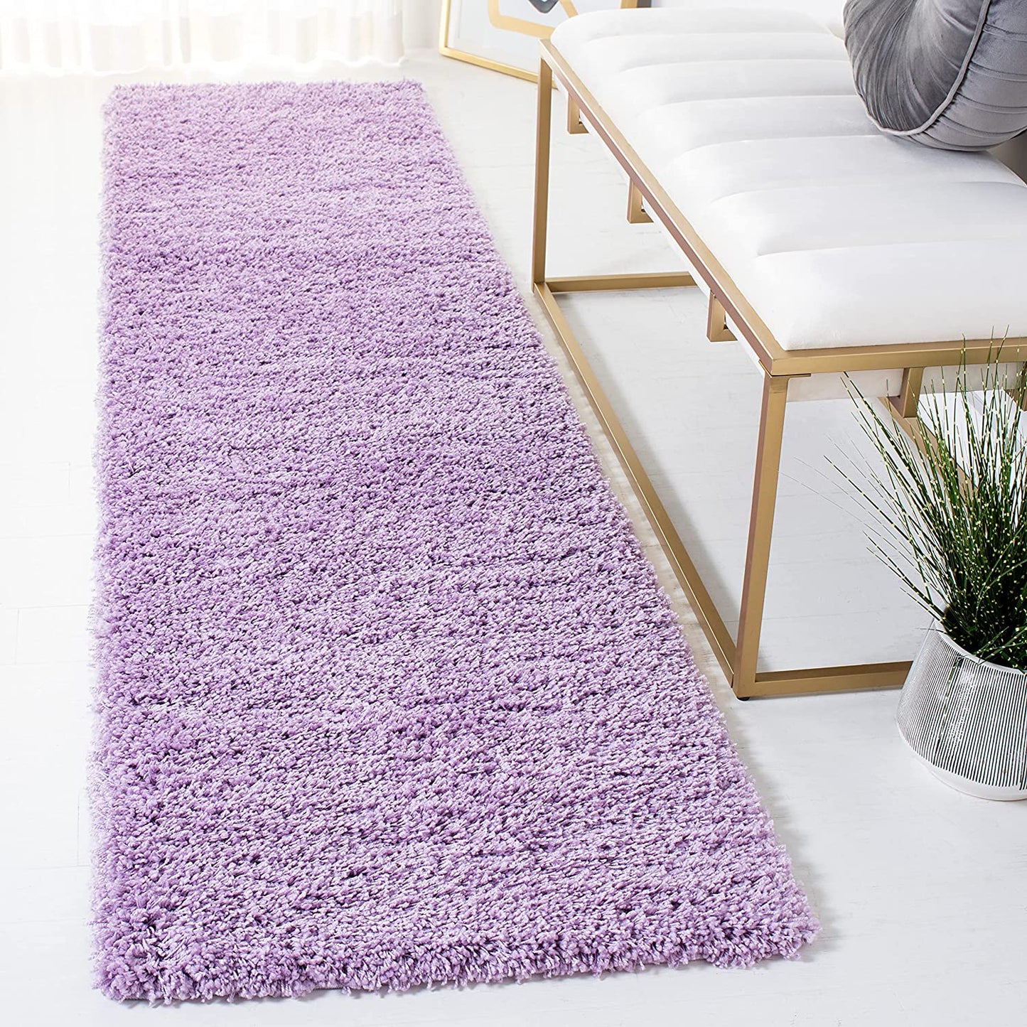 Lilac Solid Microfiber Shaggy Rug