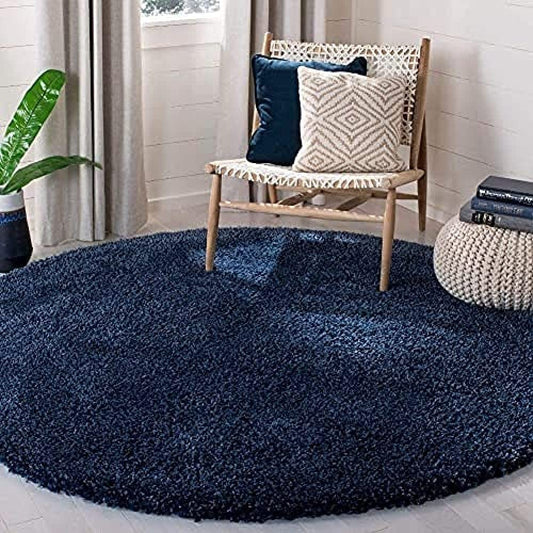 Navy Solid Microfiber Shaggy Rug