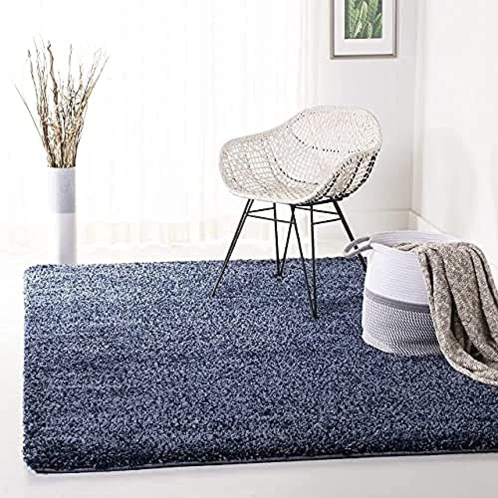 Navy Solid Microfiber Shaggy Rug