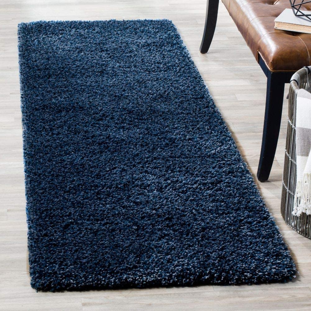 Navy Solid Microfiber Shaggy Rug