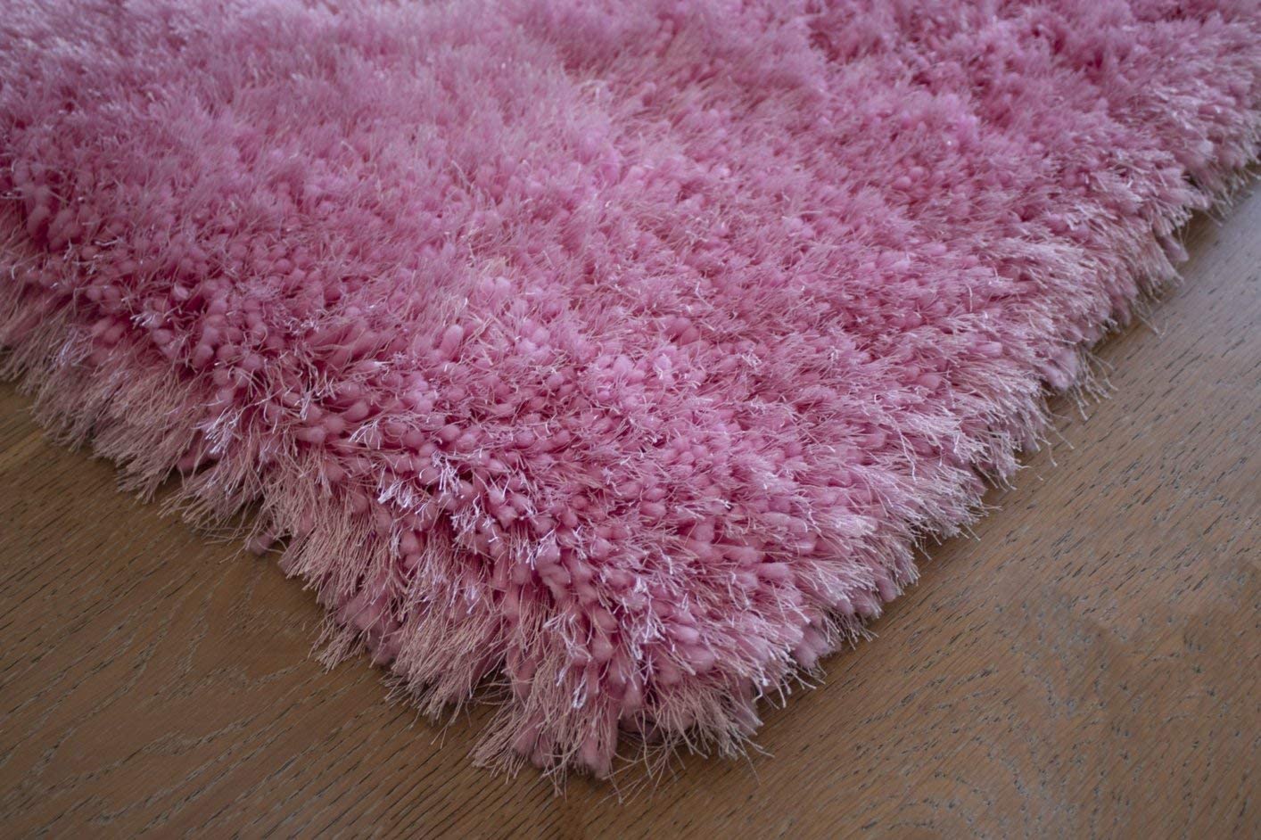 Pink Solid Microfiber&Silk Shaggy Rug