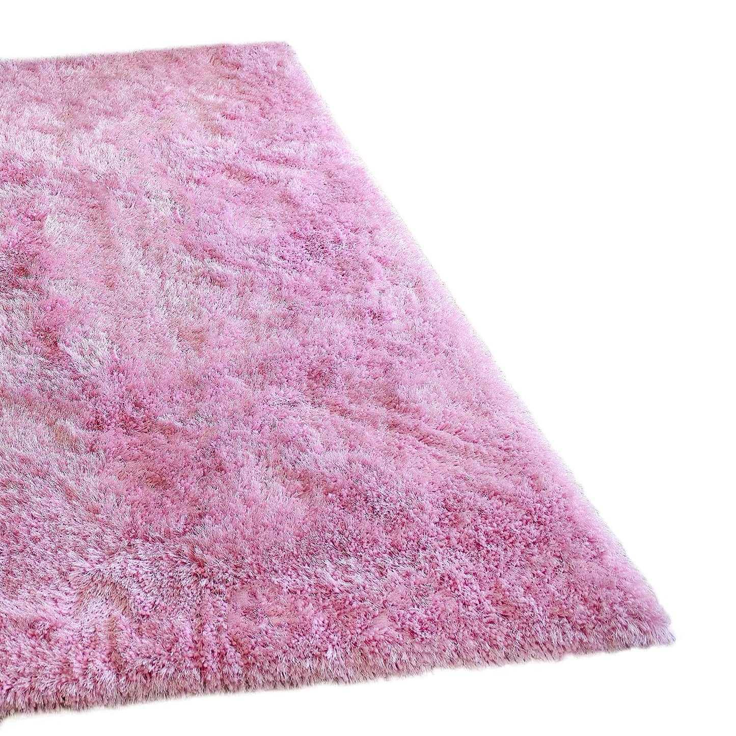 Pink Solid Microfiber&Silk Shaggy Rug