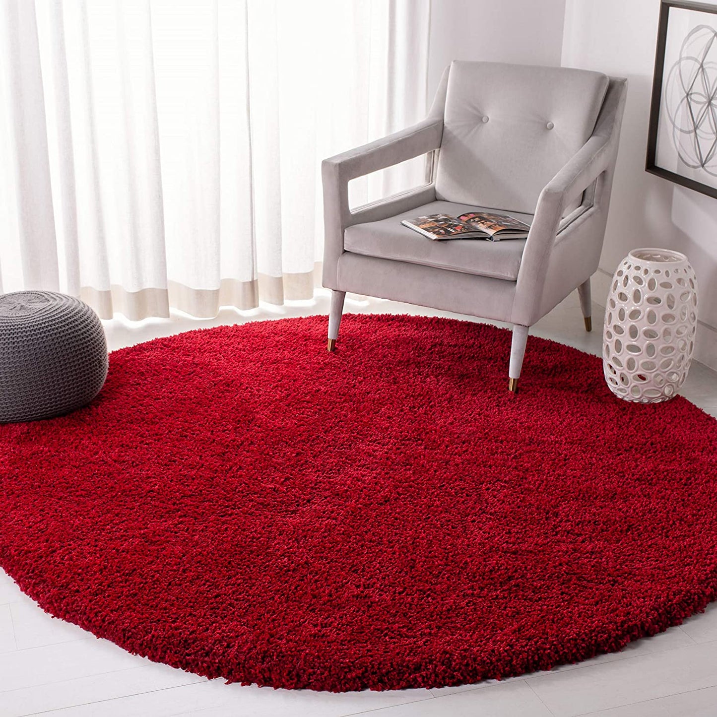 Red Solid Microfiber Shaggy Rug