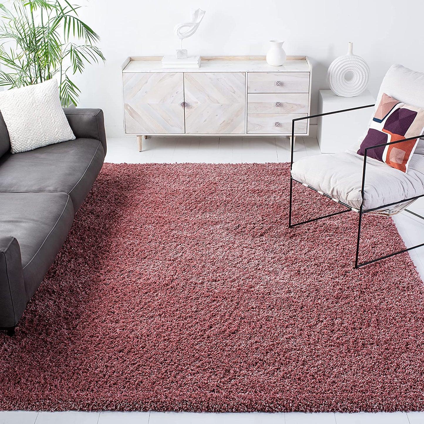 Rose Solid Microfiber Shaggy Rug