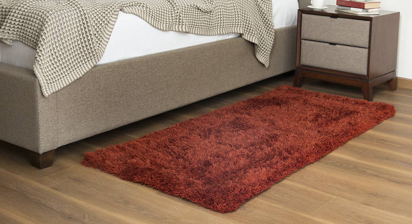 Rust Solid Microfiber&Silk Shaggy Rug