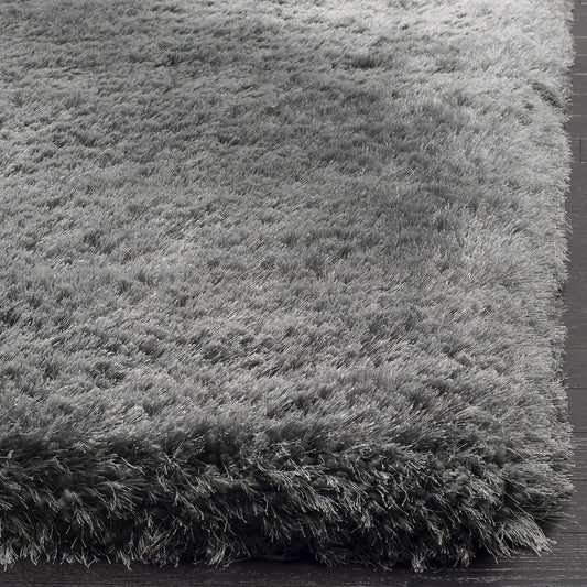 Silver Solid Microfiber&Silk Shaggy Rug