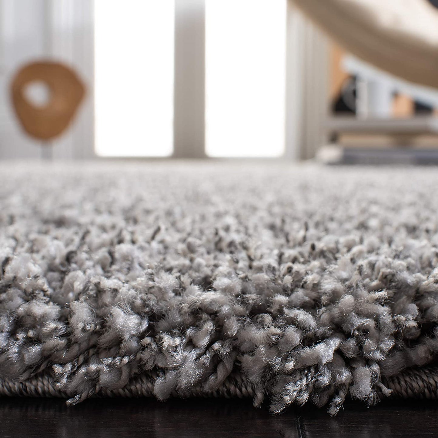 Silver Solid Microfiber Shaggy Rug