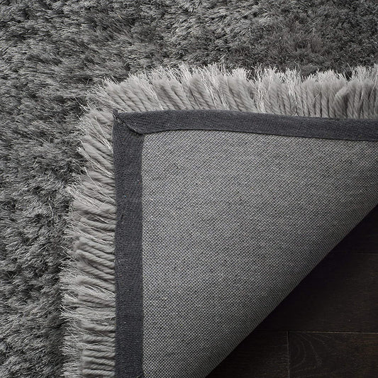 Silver Solid Microfiber&Silk Shaggy Rug