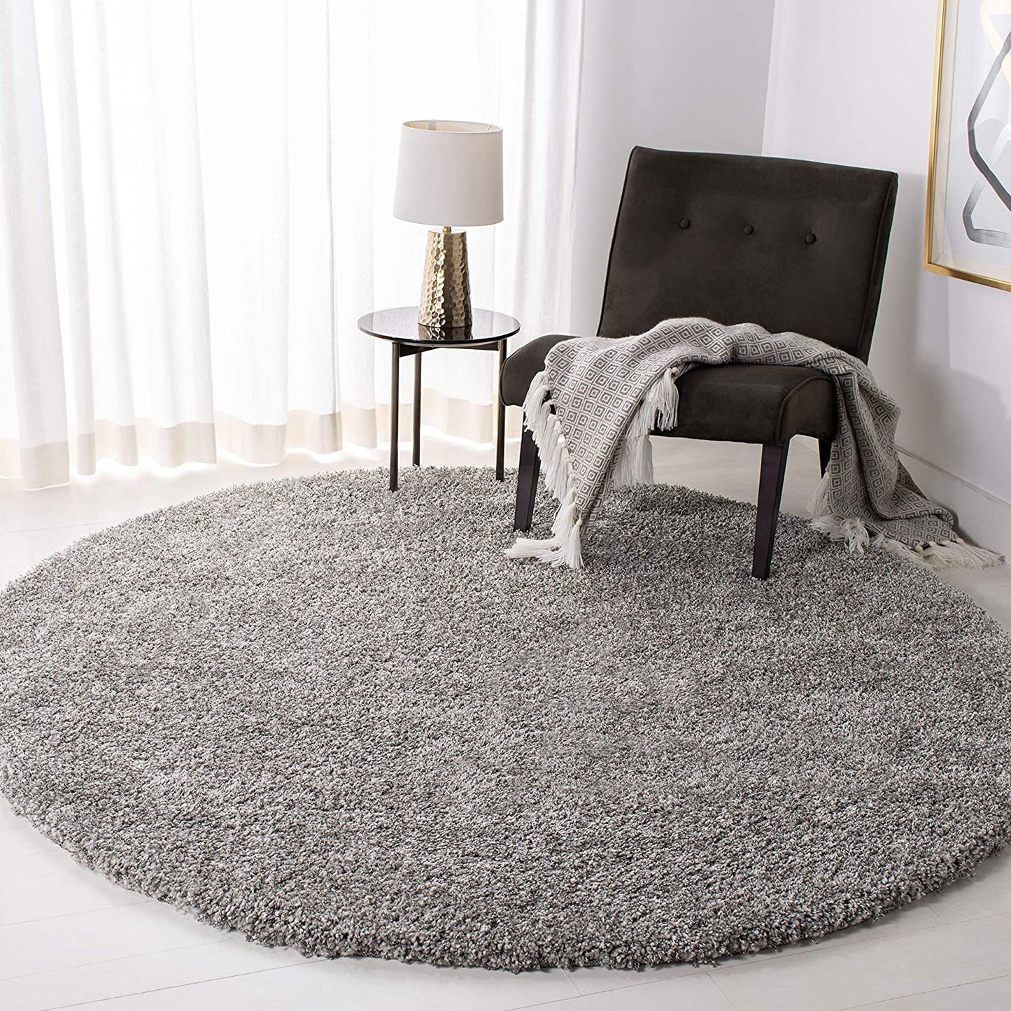 Silver Solid Microfiber Shaggy Rug