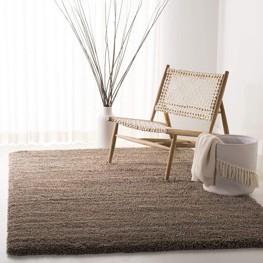 Taupe Solid Microfiber Shaggy Rug