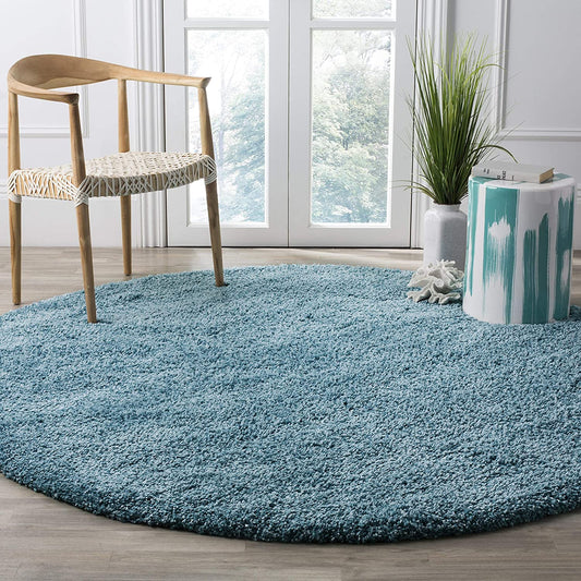 Turquoise Solid Microfiber Shaggy Rug