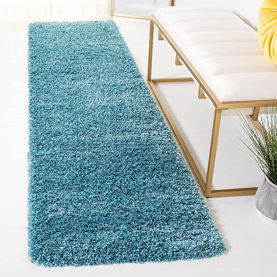 Turquoise Solid Microfiber Shaggy Rug